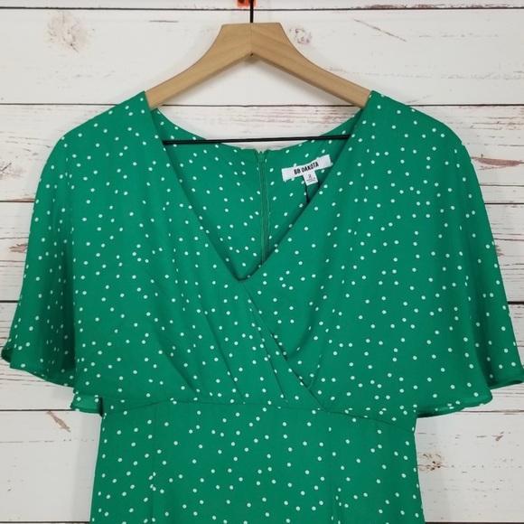 BB Dakota | Green Micro Dot Midi Dress NEW - Picture 3 of 5